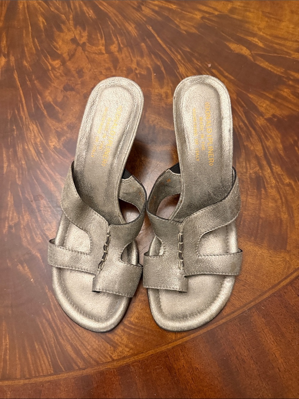 Donald J. Pliner Metallic Champagne Leather Slide Mules